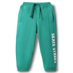 Babyhug Cotton Looper Knit Full Length Lounge Pant With Text Print - Green-picture-10