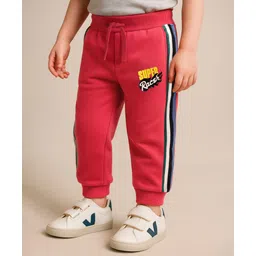 Babyhug Cotton Looper Knit Full Length Lounge Pant With Text Print - Red-picture-23