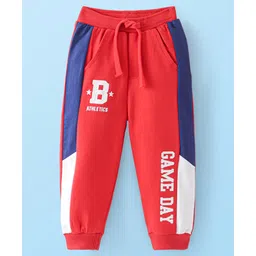 Babyhug Cotton Looper Knit Jogger Fit Full Length Track Pant With Text Print - Red-picture-16