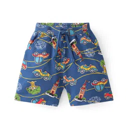 Babyhug Cotton Looper Knit Mid Thigh Length Shorts Car Print - Navy Blue-picture-12