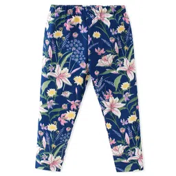 Babyhug Cotton Lycra Full Length Floral Printed Legging - Navy Blue-picture-25