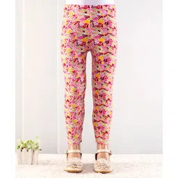 Babyhug Cotton Lycra Full Length Floral Printed Leggings - Coral-picture-16