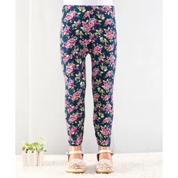 Babyhug Cotton Lycra Full Length Floral Printed Leggings - Navy Blue-picture-21