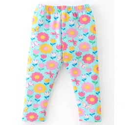 Babyhug Cotton Lycra Full Length Leggings Floral Printed - Pink & Blue-picture-13