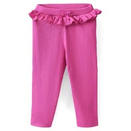 Babyhug Cotton Lycra Full Length Leggings with Frill Detailing - Fuchsia-picture-27
