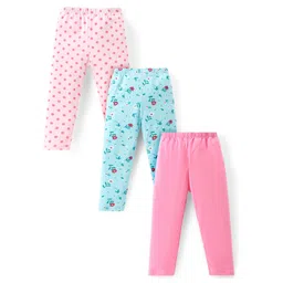 Babyhug Cotton Lycra Knit Full Length Floral & Polka Dot Printed Leggings Pack of 3 - Light Pink Light Blue & Pink-picture-22