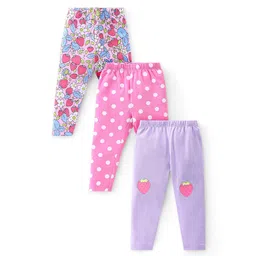 Babyhug Cotton Lycra Knit Full Length Floral & Polka Dots Printed Leggings Pack of 3 - Multicolor-picture-21
