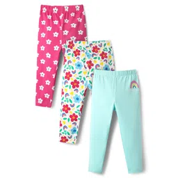Babyhug Cotton Lycra Knit Full Length Floral & Rainbow Printed Leggings Pack of 3 - Multicolor-picture-16