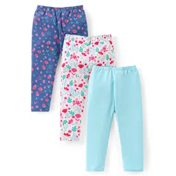 Babyhug Cotton Lycra Knit Full Length Floral & Strawberry Printed Leggings Pack of 3 - Navy Blue Light Pink & Light Blue-picture-15