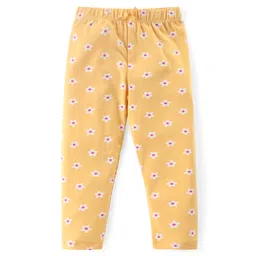 Babyhug Cotton Lycra Knit Full Length Floral Printed Leggings Pack of 3 - Pink Yellow & Blue image 2