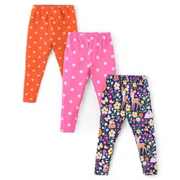 Babyhug Cotton Lycra Knit Full Length Leggings With Floral & Polka Dots Print Pack Of 3 - Multicolor-picture-10