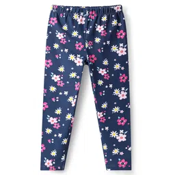 Babyhug Cotton Lycra Knit Full Length Leggings with Floral Print - Navy Blue-picture-16
