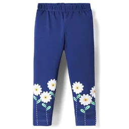 Babyhug Cotton Lycra Knit Full Length Leggings with Floral Print - Navy Blue-picture-36