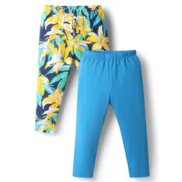 Babyhug Cotton Lycra Knit Full Length Leggings With Floral Print Pack Of 2 - Light Blue & Yellow-picture-39