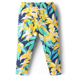 Babyhug Cotton Lycra Knit Full Length Leggings With Floral Print Pack Of 2 - Light Blue & Yellow image 2