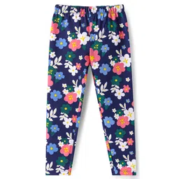 Babyhug Cotton Lycra Knit Full Length Leggings with Floral Print -Purple-picture-10