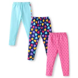 Babyhug Cotton Lycra Knit Full Length Leggings With Heart & Polka Dot Print Pack of 3 - Blue Dark Pink & Navy Blue-picture-37