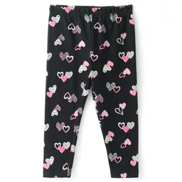 Babyhug Cotton Lycra Knit Full Length Leggings with Heart  Print  - Black-picture-10