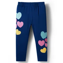 Babyhug Cotton Lycra Knit Full Length Leggings With Heart Print - Navy Blue-picture-23