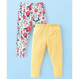 Babyhug Cotton Lycra Knit Full Length Leggings With Strech Floral Print Pack of 2 - Multicolor-picture-18