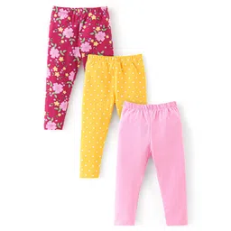 Babyhug Cotton Lycra Knit Full Length Leggings With Strech Floral Print Pack of 3 - Multicolor-picture-19