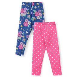 Babyhug Cotton Lycra Knit Full Length Polka Dots & Floral Printed Leggings Pack of 2 - Multicolour-picture-25