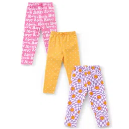 Babyhug Cotton Lycra Knit Full Length Polka Dots & Floral Printed Leggings Pack of 3 - Multicolour-picture-27