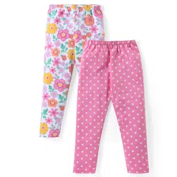 Babyhug Cotton Lycra Knit Full Length Stretchabale Leggings with Polka Dots & Floral Printed Pack of 2 - Multicolour-picture-37