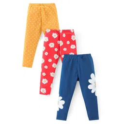 Babyhug Cotton Lycra Knit Full Length Stretchable Leggings with Floral & Polka Dots Print Pack of 3 - Multicolour-picture-19