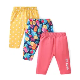 Babyhug Cotton Lycra Knit Three Fourth Leggings Polka Dot & Floral Print Pack of 3 - Multicolour-picture-15