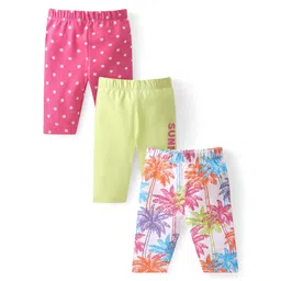 Babyhug Cotton Lycra Knit Three Fourth Leggings Polka Dot Print Pack of 3 - Multicolour-picture-28