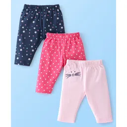 Babyhug Cotton Lycra Three Fourth Leggings Dot & Star Print Pack of 3 - Blue Pink & Peach-picture-19