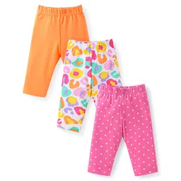 Babyhug Cotton Lycra Three Fourth Leggings With Polka Dot Pack Of 3 - Pink White & Orange-picture-21