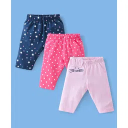 Babyhug Cotton Lycra Three Fourth Length Leggings Star Print Pack Of 3 - Blue & Pink-picture-10