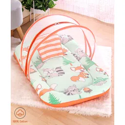 Babyhug Cotton Mattress Set with Mosquito Net Fox Print- Pista Green-picture-22