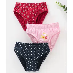 Babyhug Cotton Panties Floral and Polka Dots Print  Pack of 3 - Multicolour-picture-19