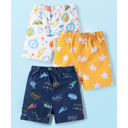 Babyhug Cotton Poplin Woven Boxer with Star Print Pack of 3 - Navy Blue Yellow-picture-15