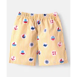 Babyhug Cotton Poplin Woven Boxers with Nautical & AnimalsPrint Pack of 3 - Blue & Peach image 3