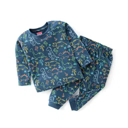 Babyhug Cotton Single Jersey Knit Full Sleeves Night Suit Dino Print - Navy Blue-picture-34