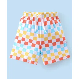 Babyhug Cotton Single Jersey Knit Knee Length Checkered Shorts - White-picture-37