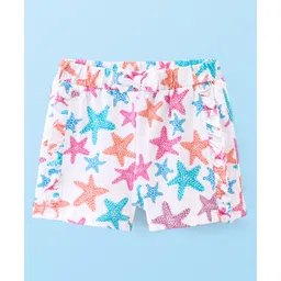 Babyhug Cotton Single Jersey Knit Mid Thigh Length Shorts Marine Life Print - White-picture-35