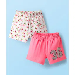 Babyhug Cotton Single Jersey Knit Mid Thigh Shorts With Floral & Number Print Pack Of 2 - Pink-picture-12