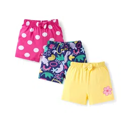 Babyhug Cotton Single Jersey Knit Mid Thigh Shorts With Floral & Polka Dot Print Pack of 3 - Pink Navy & Yellow image 1