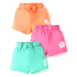 Babyhug Cotton Single Jersey Knit Mid Thigh Shorts With Floral Print Pack of 3 - Orange Pink & Green-picture-17
