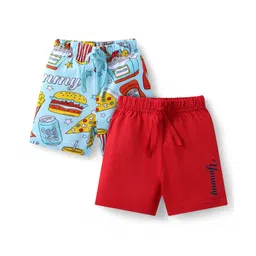 Babyhug Cotton Single Jersey Knit Mid Thigh Shorts with Food Print Pack of 2 - Red & Light Blue-picture-34