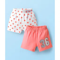 Babyhug Cotton Single Jersey Knit Mid Thigh Shorts With Polka Dots & Number Print Pack Of 2 - Pink & White-picture-35