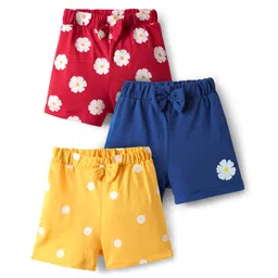 Babyhug Cotton Single Jersey Knit Shorts With Floral & Polka Dot Print Pack Of 3 - Yellow Red & Navy Blue-picture-39