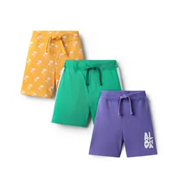 Babyhug Cotton Single Jersey Knit Shorts with Tropical Theme Print Pack of 3 - Yellow Mint & Purple-picture-13