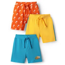 Babyhug Cotton Single Jersey Knit Shorts with Tropical Theme Print Pack of 3 - Yellow Orange & Blue-picture-11
