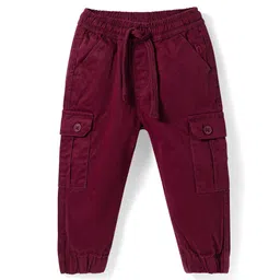 Babyhug Cotton Spandex Full Length Solid Color Elasticated Trouser with Draw Cord - Maroon-picture-23
